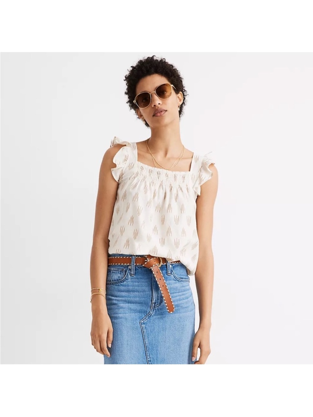 Madewell Smocked Ruffle-Strap Tank Top in Ikat Size XS